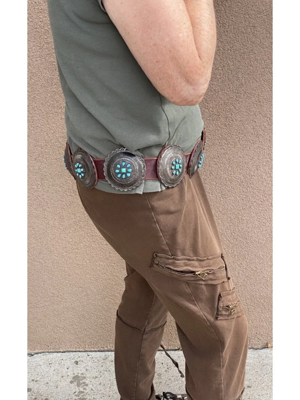 Navajo Eugene Charley Sterling Concho Belt Turquoise Vintage (NECF)